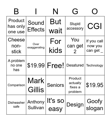 Infomercial Bingo Card