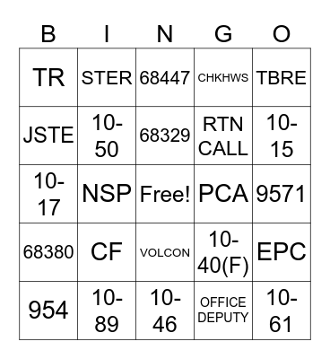 10-CODE Bingo Card