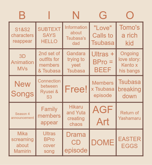 B-PROJECT～Netsuretsu＊Love Call～ Bingo Card