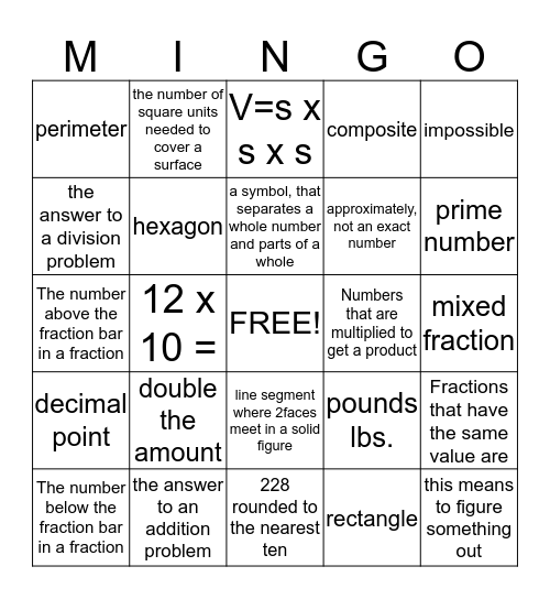 Vocabulary  Bingo Card