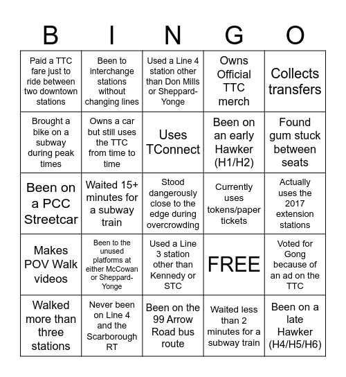 TTC Bingo Card