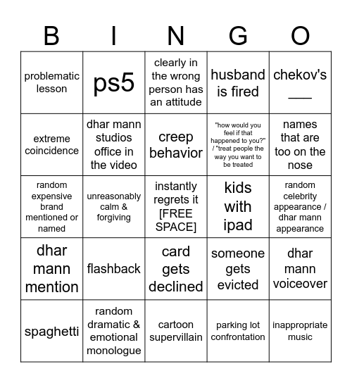 Dhar Mann Bingo Card