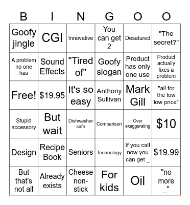 Infomercial bingo Card