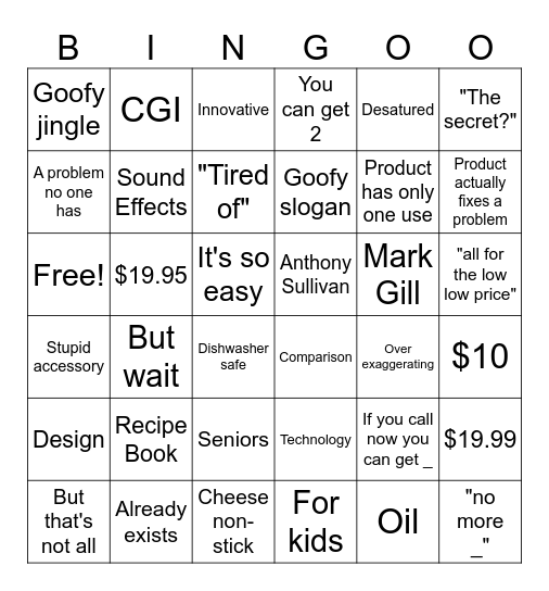 Infomercial bingo Card