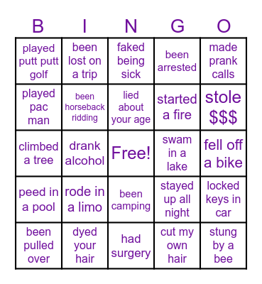 CROSS OUT THE ONES YOU HAVE DONE! see how many bingos you get! Bingo Card