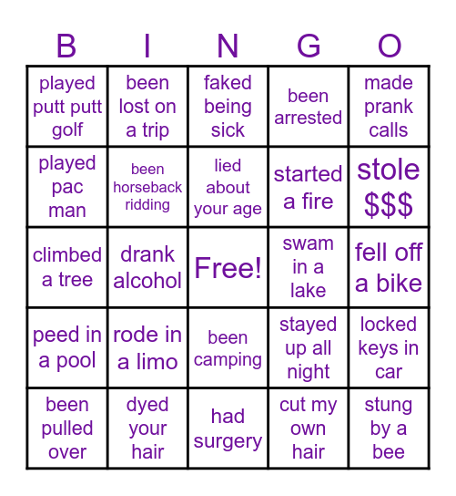 CROSS OUT THE ONES YOU HAVE DONE! see how many bingos you get! Bingo Card