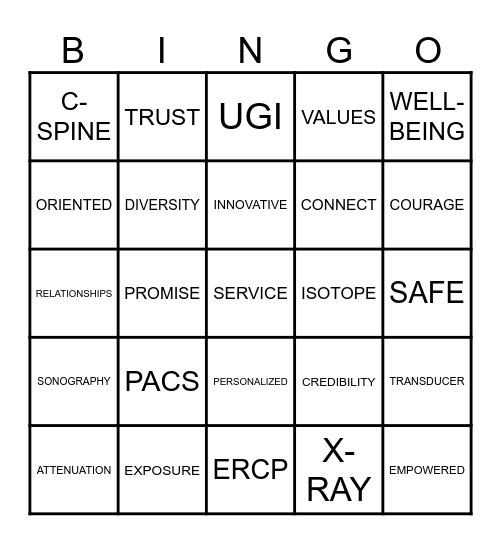 RADIOLOGY & TRANSPORTATION WEEK BINGO Card