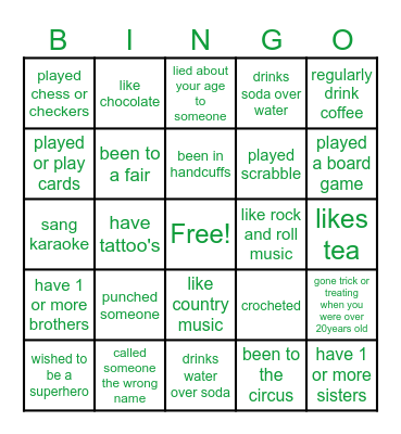 CROSS OUT THE ONES YOU HAVE DONE! see how many bingos you get! Bingo Card