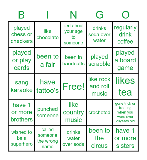 CROSS OUT THE ONES YOU HAVE DONE! see how many bingos you get! Bingo Card