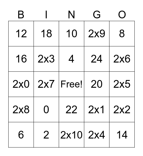 Multiply Bingo 2xs Bingo Card