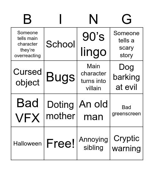 Goosebumps (TV series) Bingo Card