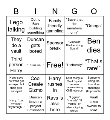 The NEW and IMPROVED Vault Hunters Bingo Card