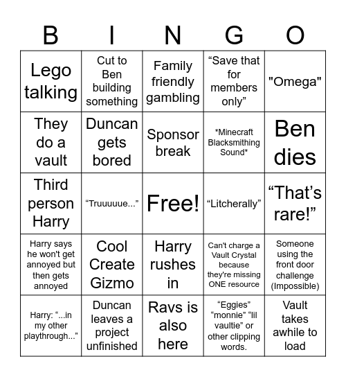 The NEW and IMPROVED Vault Hunters Bingo Card