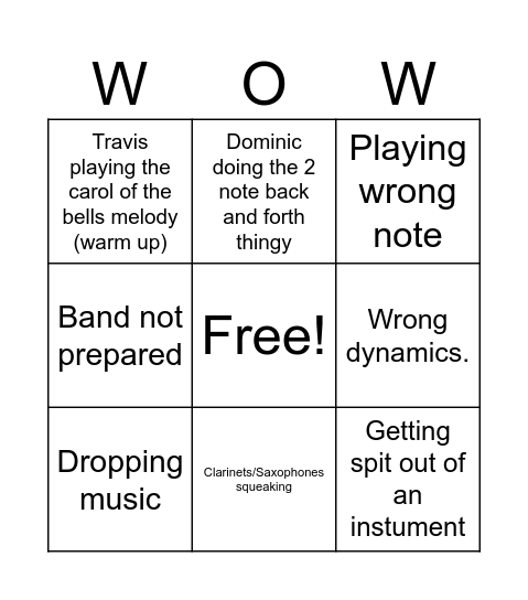 Band Bingo Card