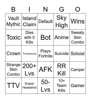 Spectator Bingo Card