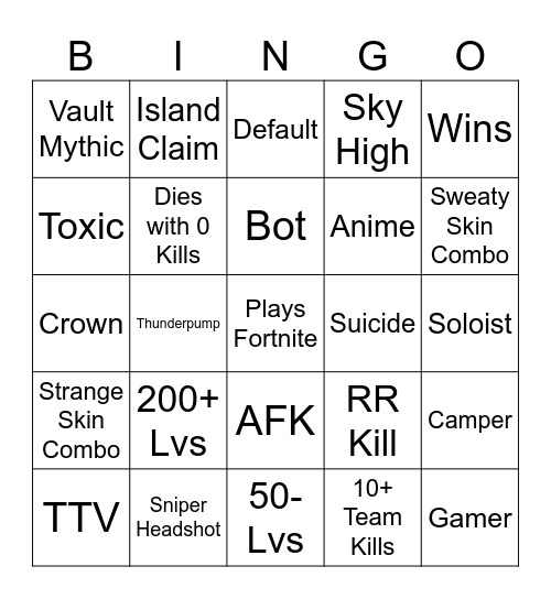 Spectator Bingo Card