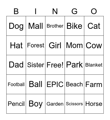 Noun Bingo Card