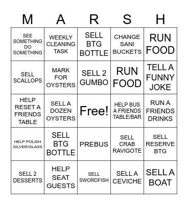 Marsh House Bingo Card