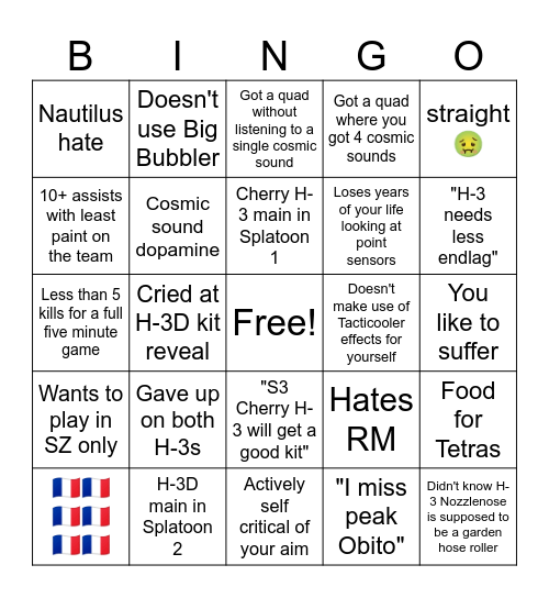 Splatoon 3 H-3  Nozzlenose Bingo Card