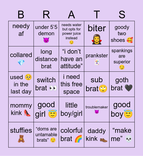 BRAT BINGO Card