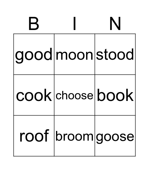 oo words  Bingo Card
