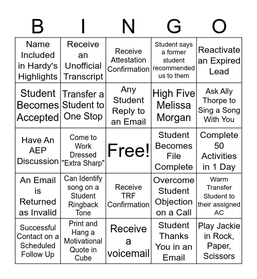 SNHU Admission Bingo Card