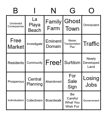 Road to Surfdom Bingo Card