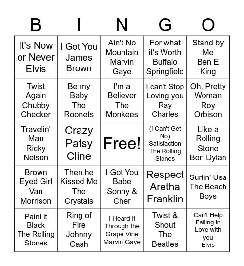 60s Music! Bingo Card