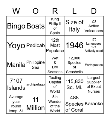 Philippine Bingo Card