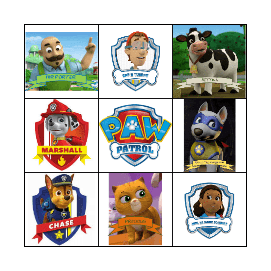 Paw Patrol Bingo Card