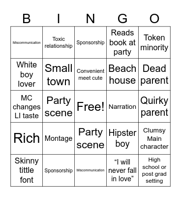 Bad romance bingo Card