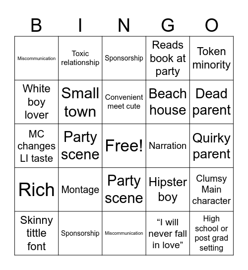 Bad romance bingo Card