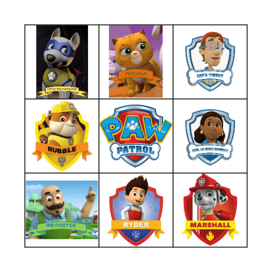 Paw Patrol Bingo Card