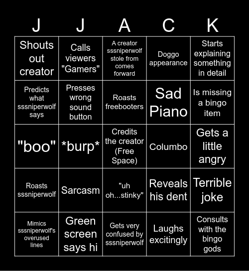 JJJacksfilms BBBingo! Bingo Card