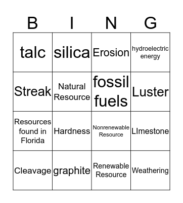 Earth Science Bingo Card