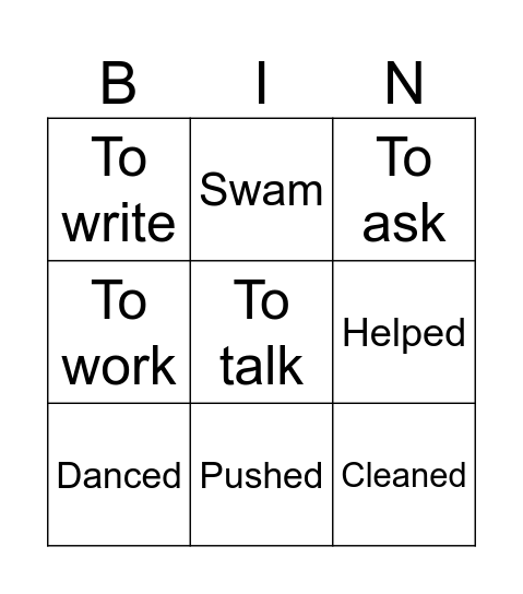 Verbs Bingo Card