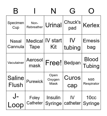 Medical Supplies Bingo Card