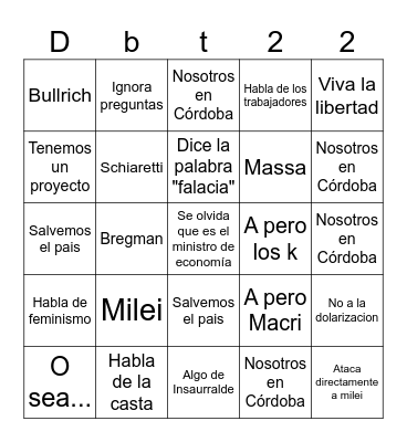debate Bingo Card