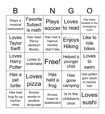 Bingo...Find a person who... Bingo Card