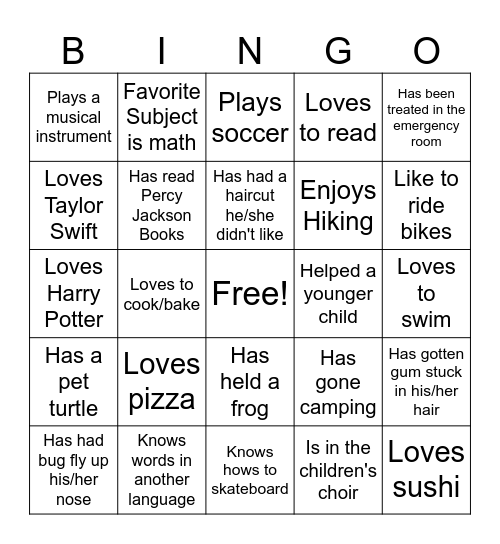 Bingo...Find a person who... Bingo Card