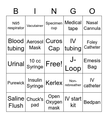 Medical Supplies Bingo Card