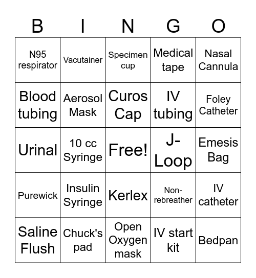 Medical Supplies Bingo Card
