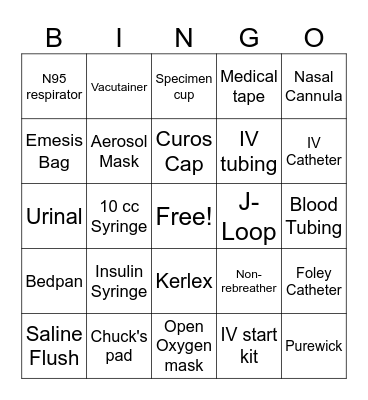 Medical Supplies Bingo Card