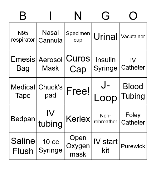 Medical Supplies Bingo Card