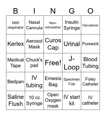 Medical Supplies Bingo Card