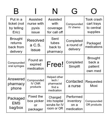 Technician Bingo Card