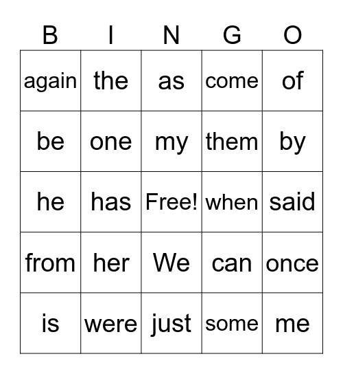 Cole's Bingo Card