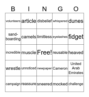 LLI - Vocabulary Words Bingo Card