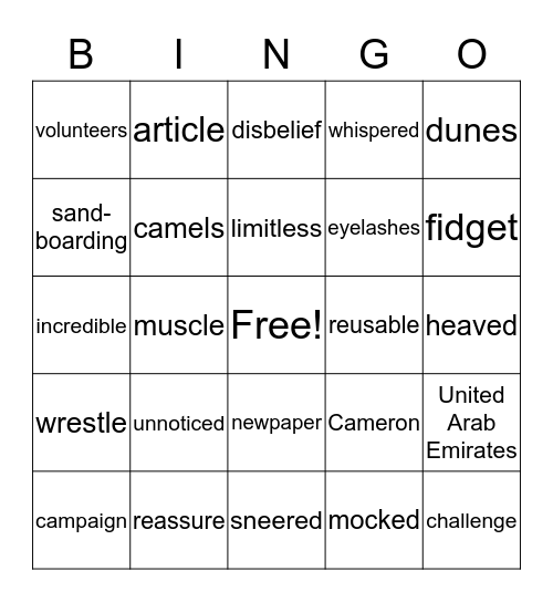 LLI - Vocabulary Words Bingo Card