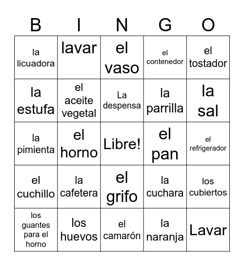 Expat Kids BINGO (Kitchen) Bingo Card